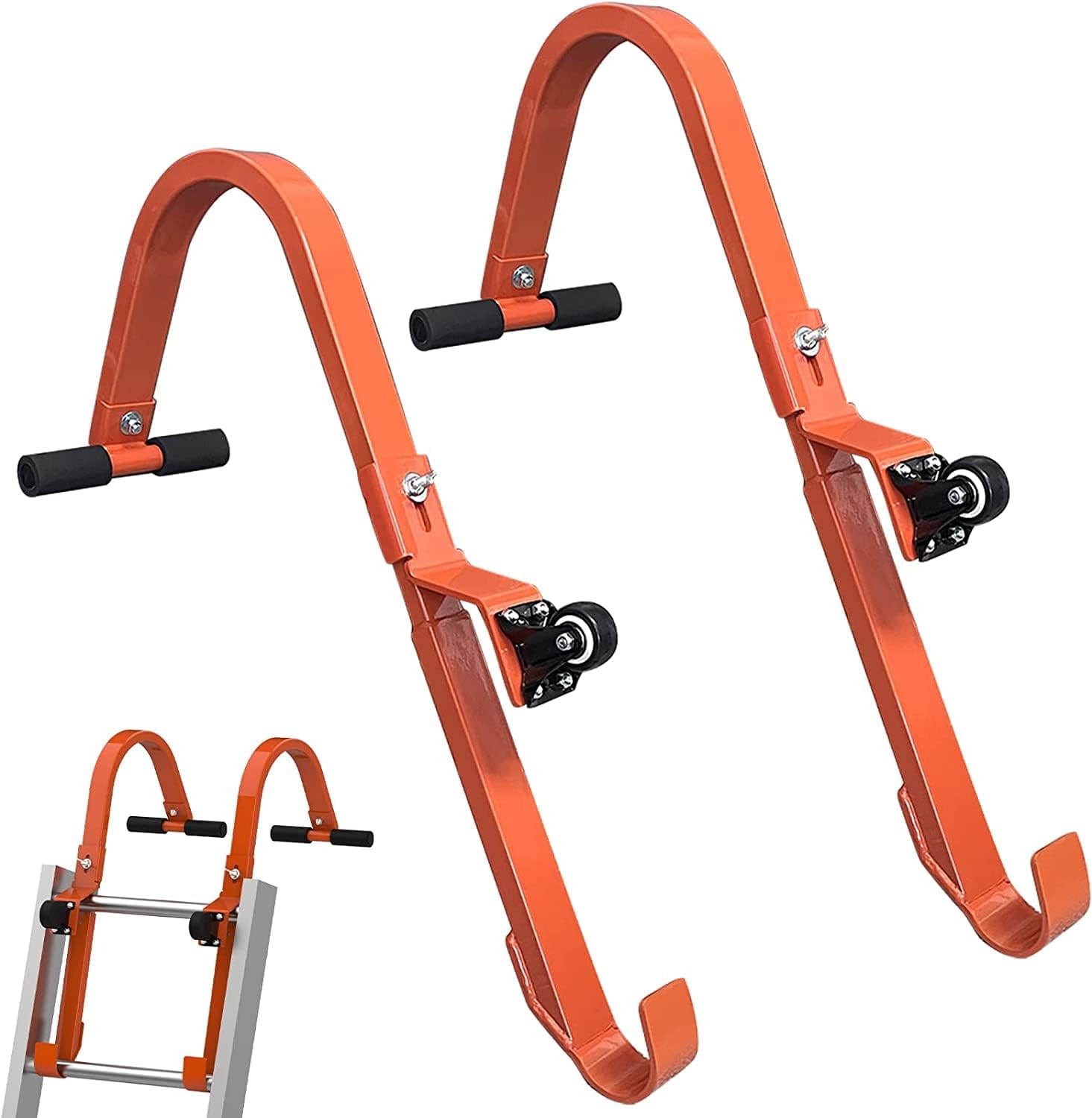 Roof Ladder Hook, 2 Pack Ladder Stabilizer, Heavy Duty Steel 500 Lbs Weight Ratin, Roof Ridge Extension with Wheel for Safe and Easy Access